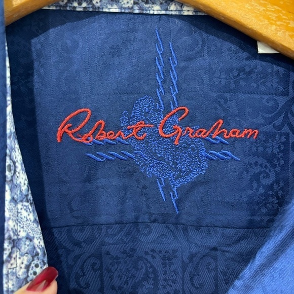 Robert Graham Large Button Up Shirt Blue Printed Cuffs - Picture 5 of 16